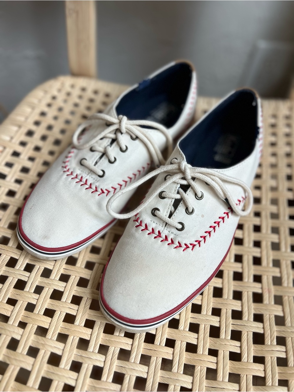 Keds Champion Baseball Stitch Canvas Sneakers White Red Women’s 9.5